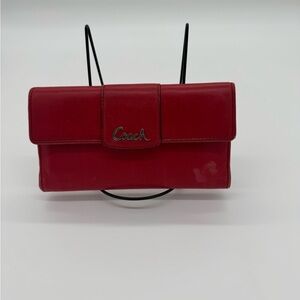 Coach Vintage Red Leather Trifold Checkbook Wallet Silvertone Hardware